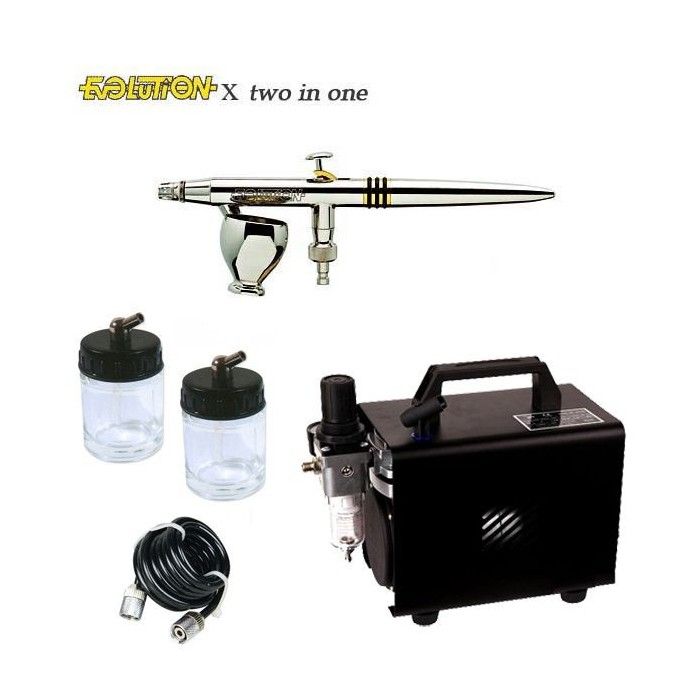 Airbrush-Pack Evolution X Two in One (0,4/0,6mm) + Kompressor RM 2600