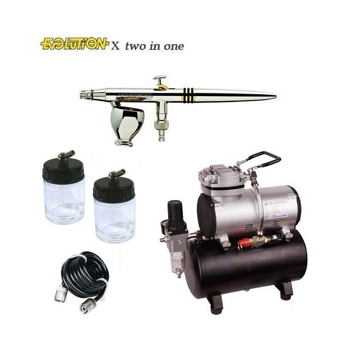 Airbrush-Pack Evolution X Two in One (0,4/0,6mm) + Kompressor RM 3500