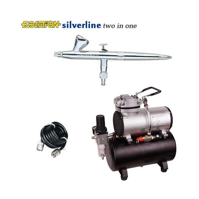 Silverline Evolution Airbrush Two in One Pack (0,2/0,4mm) + RM 3500 Kompressor
